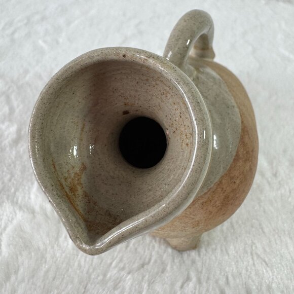 Vintage Handcrafted Ceramic Amphora Style Vase Handle Tripod Base Beige & Gray - Picture 9 of 9